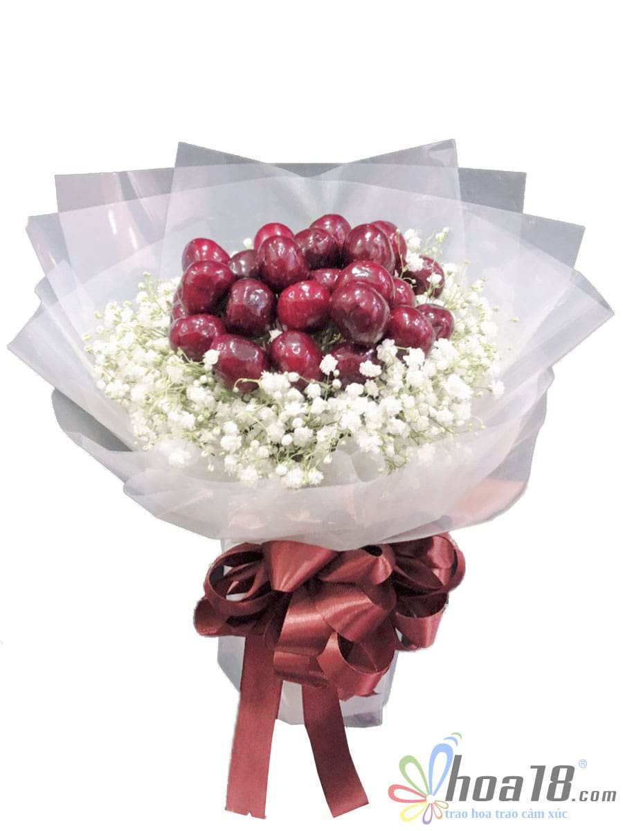 Bó hoa trái cây tươi rói với cherry mọng nước - Hoa18 hoa trái cây Tây Tựu