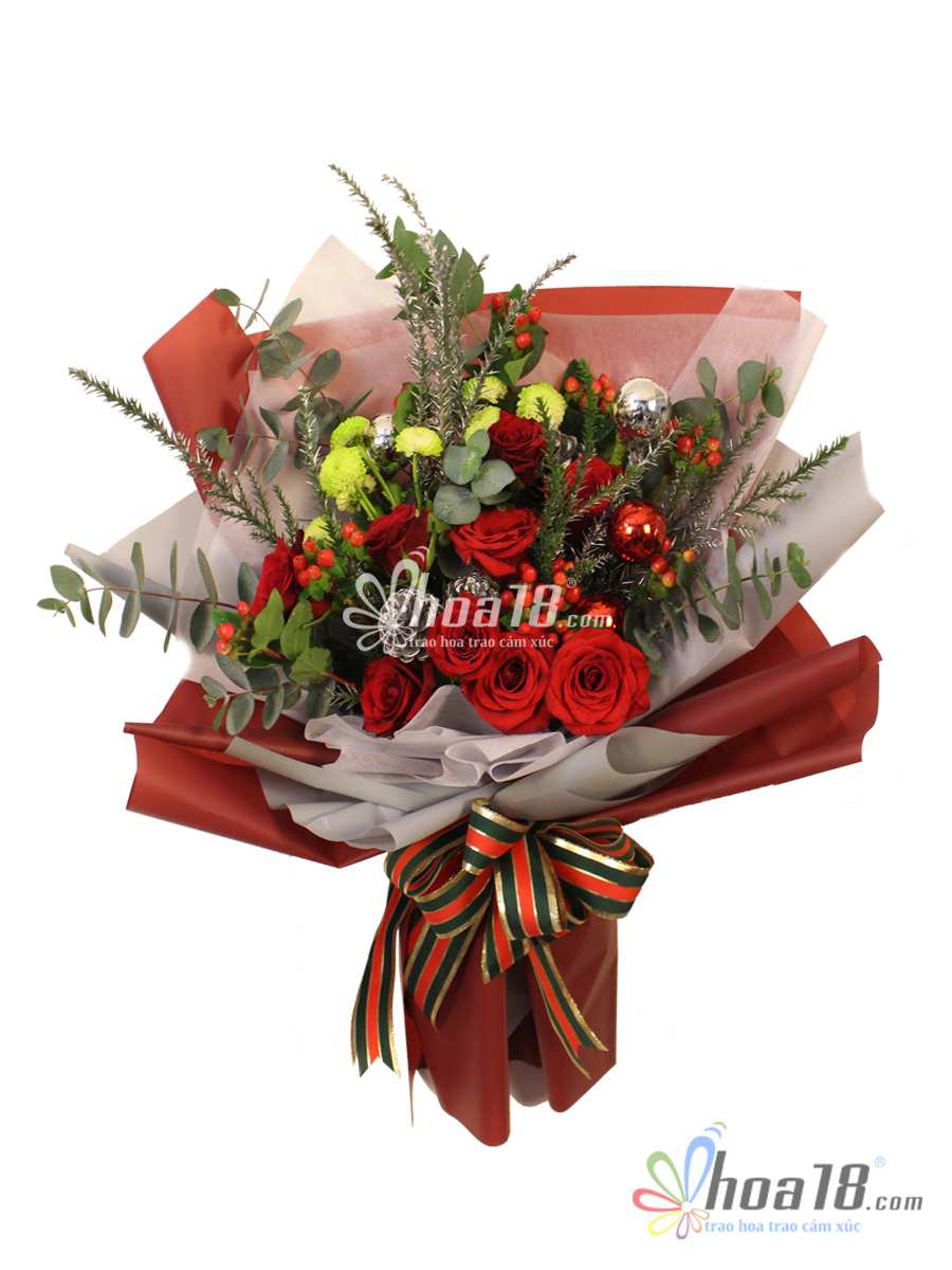 Thiết kế bó hoa hồng ấn tượng hoa tươi giáng sinh