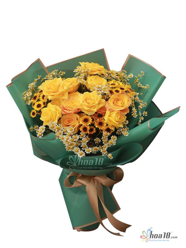 Bó hoa tươi rực rỡ nắng vàng ấm áp hoa 20/10
